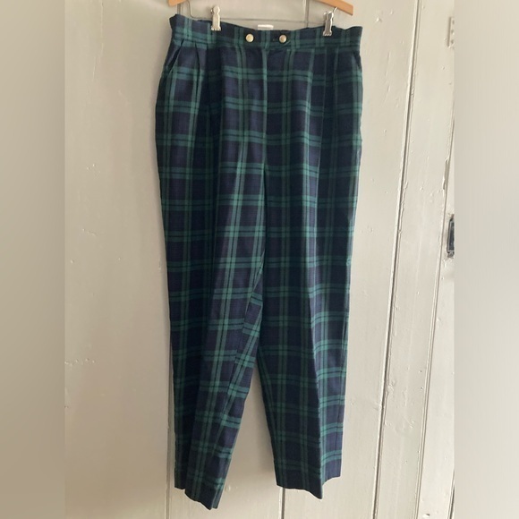 Bleyle VTG Womens 16 P Plaid Wool Zipper Green Plaid Pants Trousers Academia USA - Picture 1 of 10